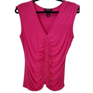 White House Black Market Pink Sleeveless Ruched Tank Top With V-neck Size M